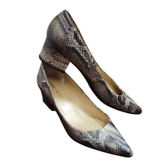 Stuart Weitzman Snakeskin Embossed Leather Pumps Heels Gray Women’s Size 7 Party - Picture 6 of 16
